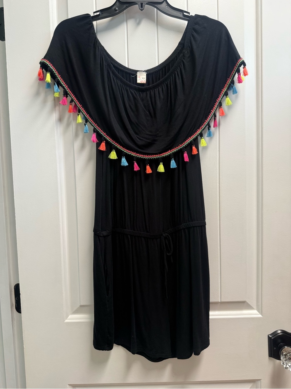 7th RAY Black Multi Boho Tassel Romper Women’s Size Small Festival Beach